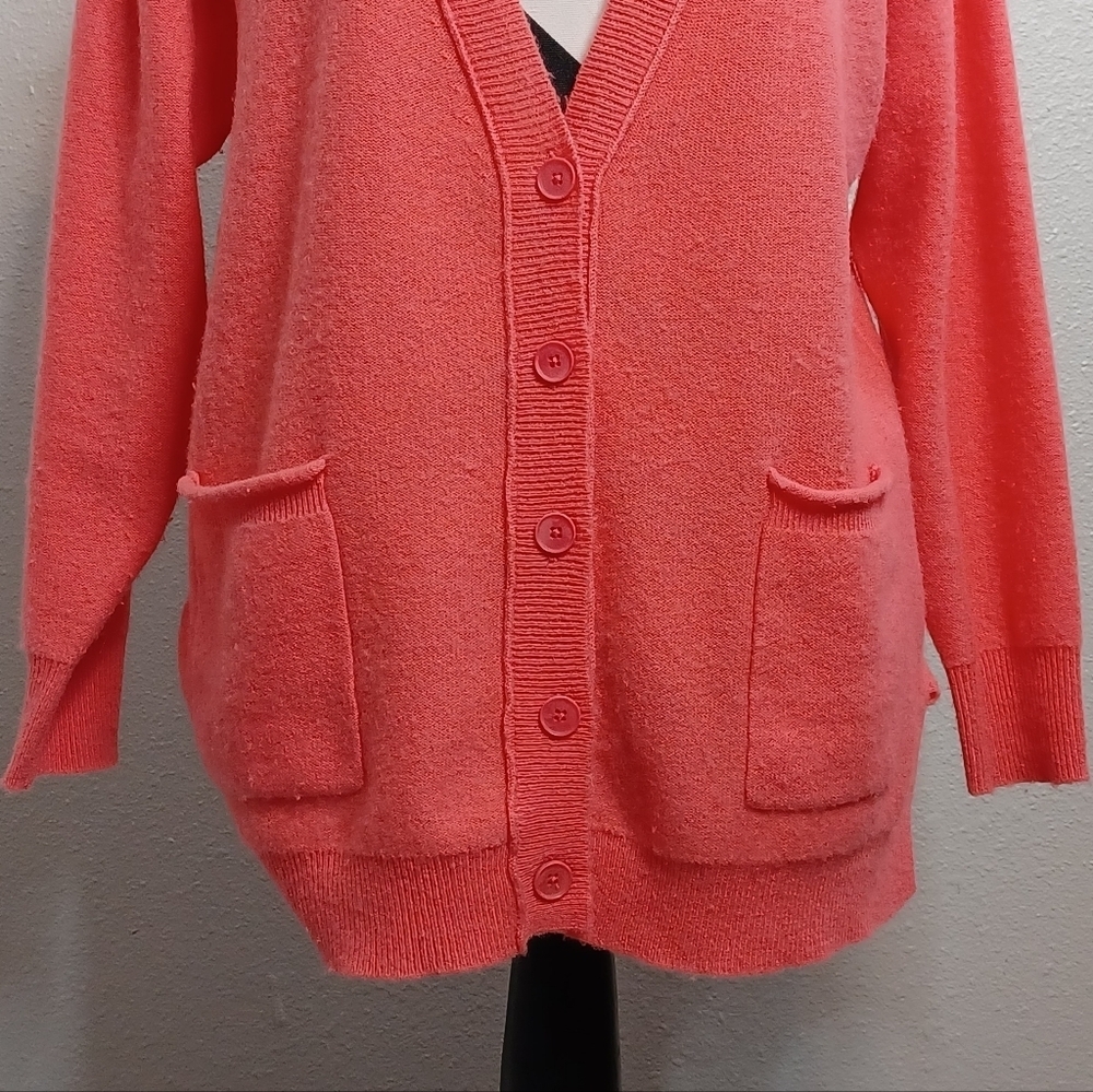 Anthropologie Pilcro 100% Cashmere Old Money Coral Button Down Front Cardigan - Picture 4 of 12